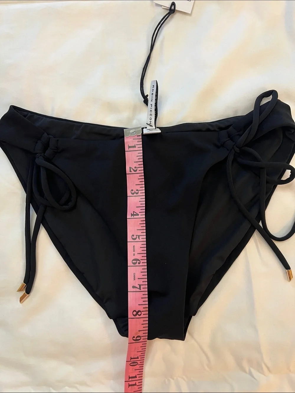 NEW Robin Piccone Aubrey Loop Tie Side Bikini Bottom Black Style 221763 Small